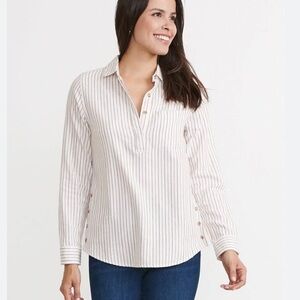 Marine Layer Dakota Popover Shirt Red White Striped Organic Cotton